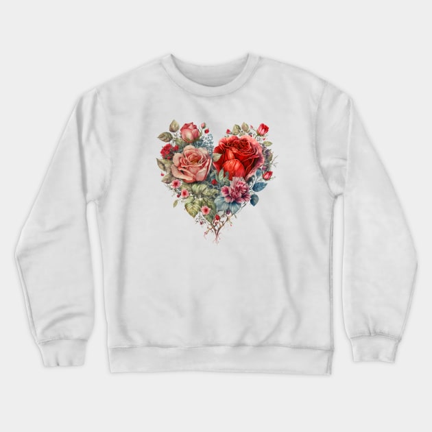 Heart Shaped Rose Flowers Bouquet Crewneck Sweatshirt by Biophilia